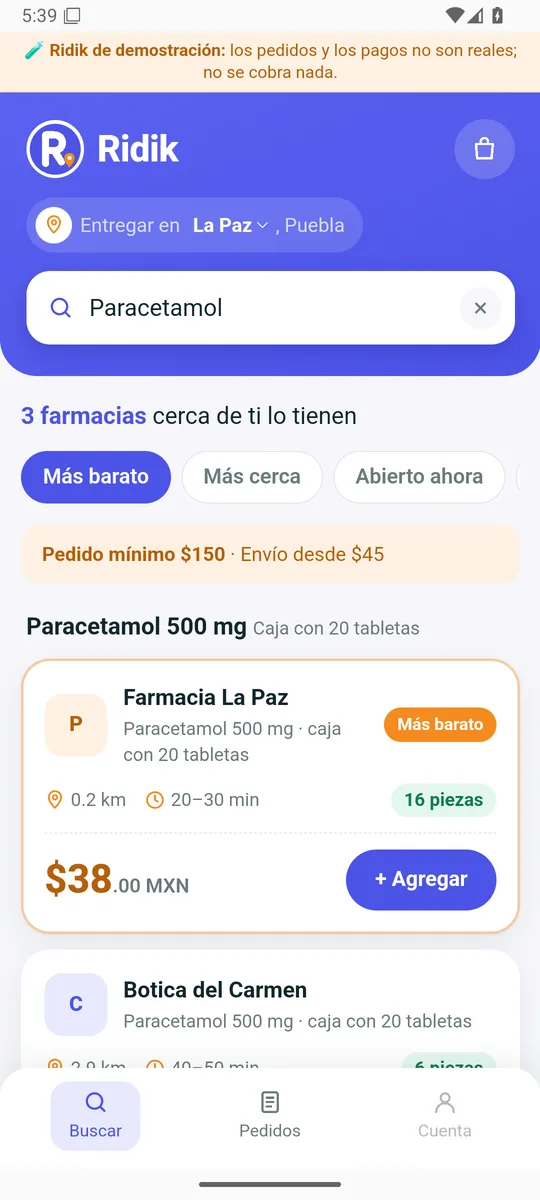 Ridik en el celular: farmacias cerca con el precio del paracetamol